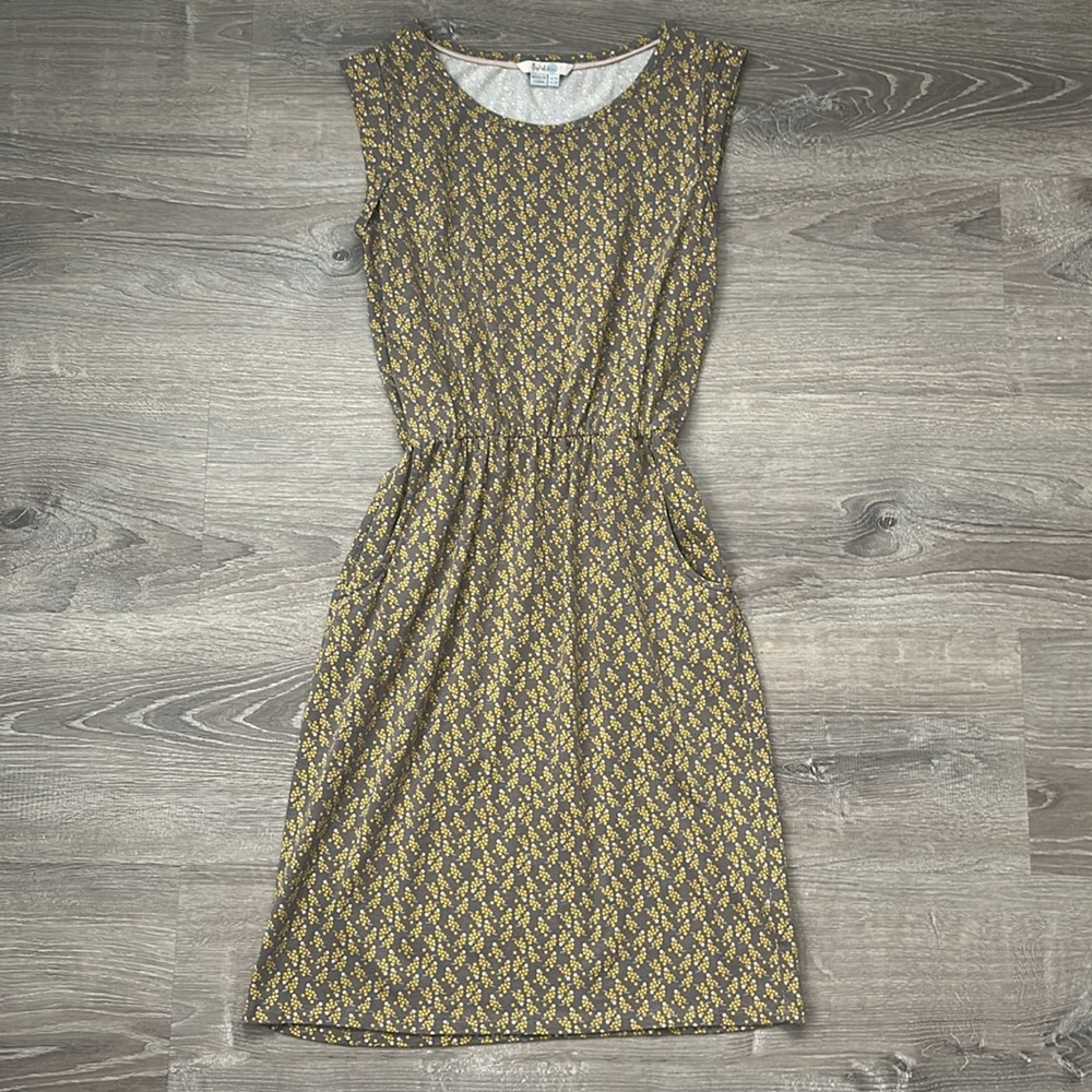 BODEN Grey & Yellow Grape Print Blackberry Cap Sleeve Dress - Picture 2 of 10